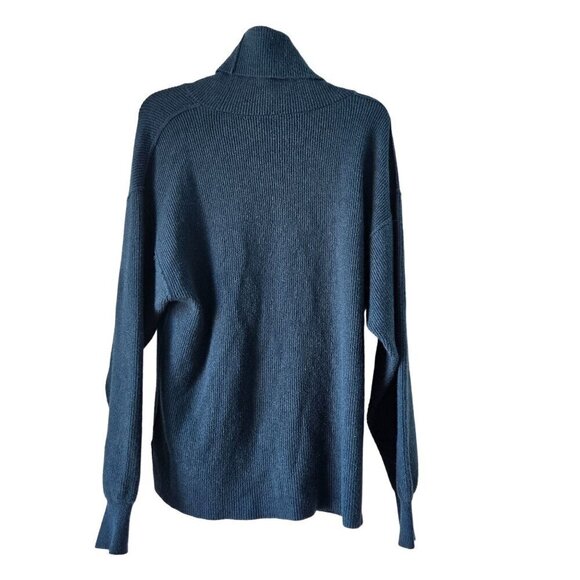 Free People Softly Structured Deep Jade Mock Neck Ribbed Oversized Sweater Size - Picture 3 of 10